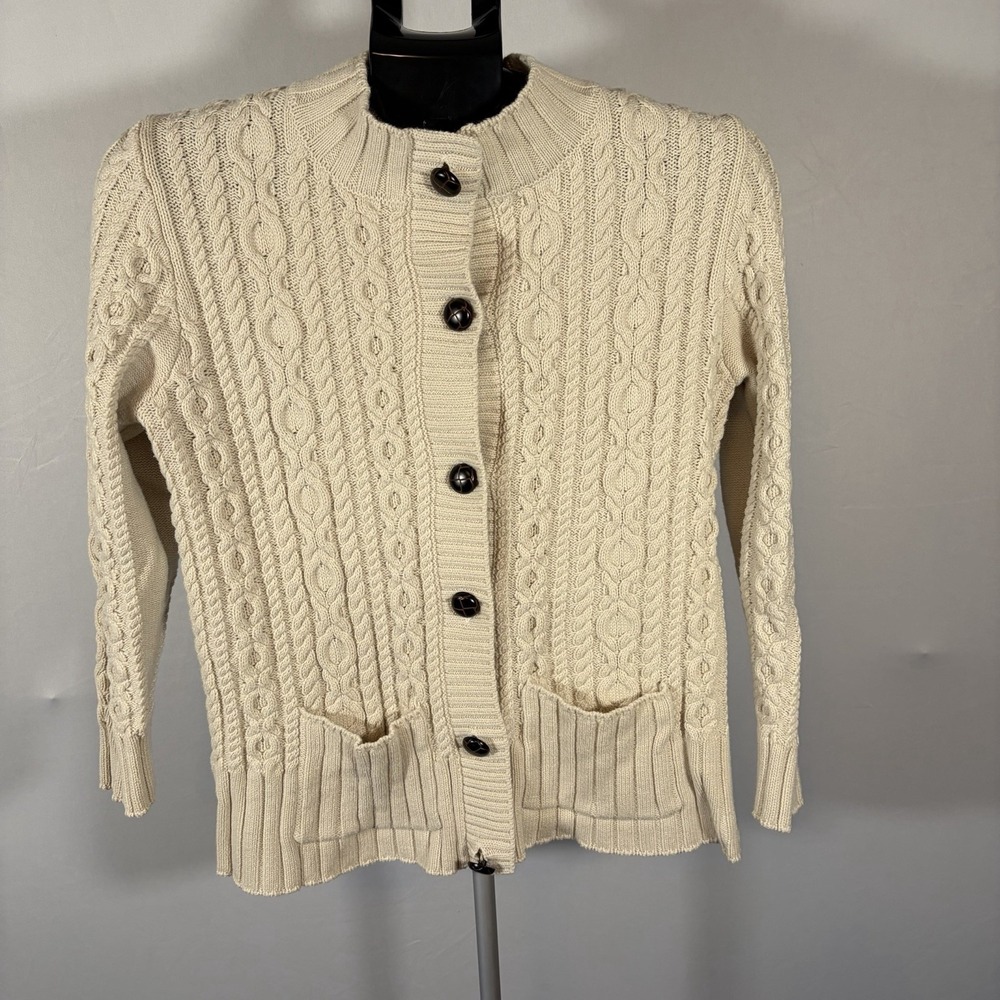John Paul Richard Large Cable Knit Chunky Fisherman Pocket Button Cardigan Cream
